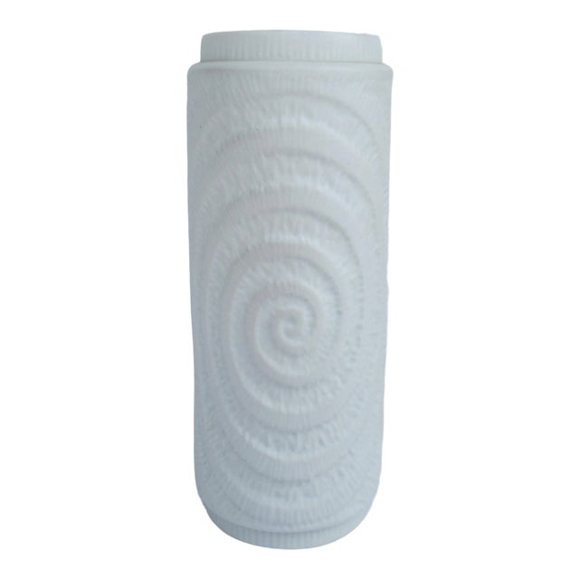C.1960's-70's West German Royal Kpm Porzellan White Bisque "Infinity Swirl" Raised Relief Design Vase For Sale
