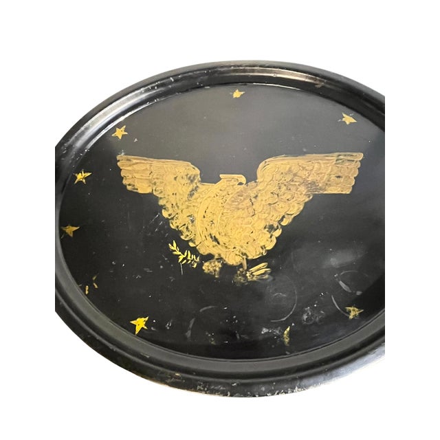 American Antique American Black & Gold Tole Tray With Federal Eagle Motif, Early 20th Century For Sale - Image 3 of 11