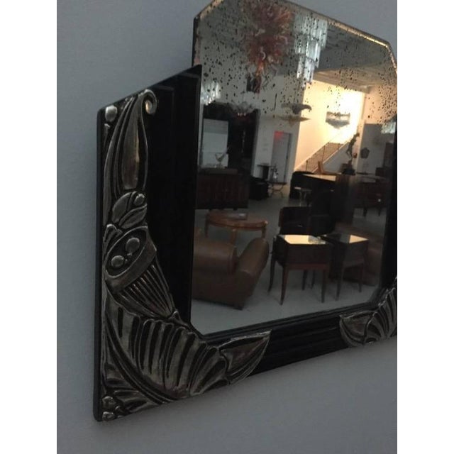 Black French Art Deco Black Lacquer and White Gold Mirrors - a Pair For Sale - Image 8 of 9