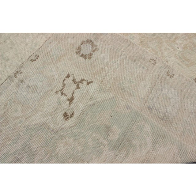 Turkish Muted Turkish Oushak Rug With Medallion in Shades of Taupe, Light Brown & Green For Sale - Image 3 of 9