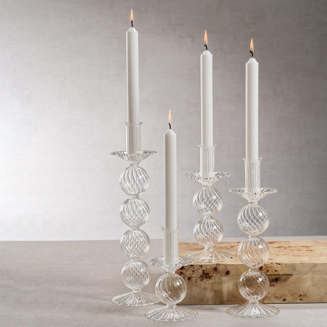Contemporary Sabadell Swirl Glass Taper Candle Holders, Set of 2, 6"- Extra Small For Sale - Image 3 of 3