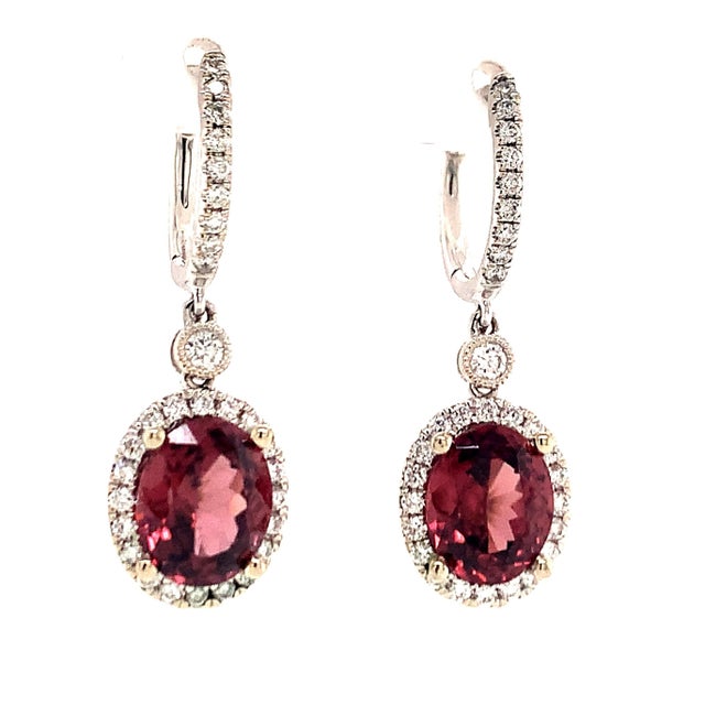 Traditional Natural Tourmaline Rubellite Diamond Earrings 18k Gold 6.62 TCW Certified For Sale - Image 3 of 14