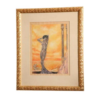Vintage Art Deco Watercolor by Eduard Chimot French Custom Framed For Sale