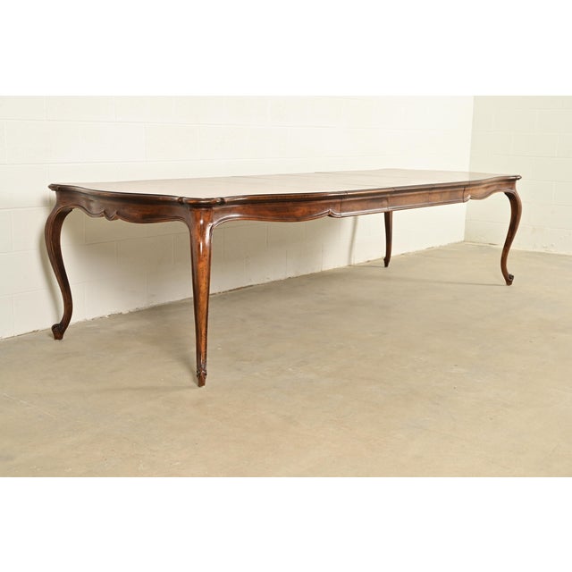 Henredon Henredon French Provincial Louis XV Carved Walnut Extension Dining Table With Parquet Top For Sale - Image 4 of 15