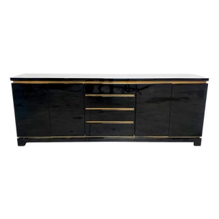 Black Lacquer and Brass Sideboard from Jean Claude Mahey, 1970s For Sale