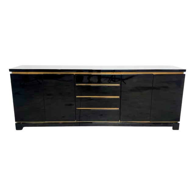 Black Lacquer and Brass Sideboard from Jean Claude Mahey, 1970s For Sale