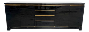 Black Lacquer and Brass Sideboard from Jean Claude Mahey, 1970s