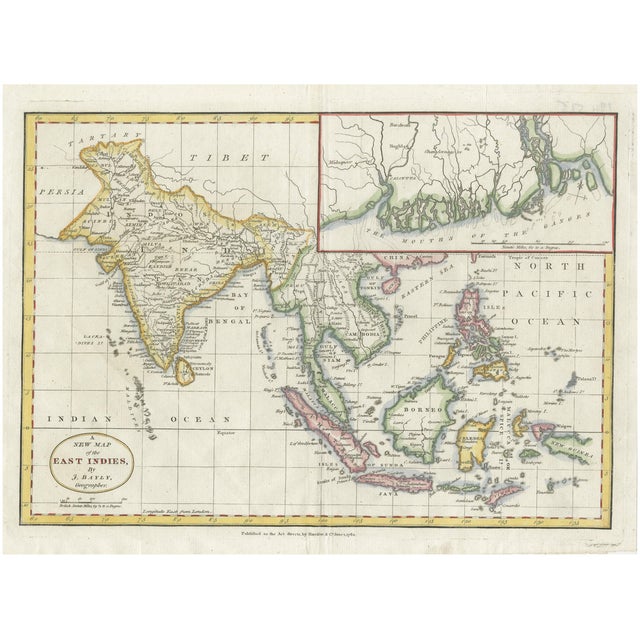 Map of the East Indies India, Siam, Philippines, Java, Borneo and Ganges, 1782 For Sale