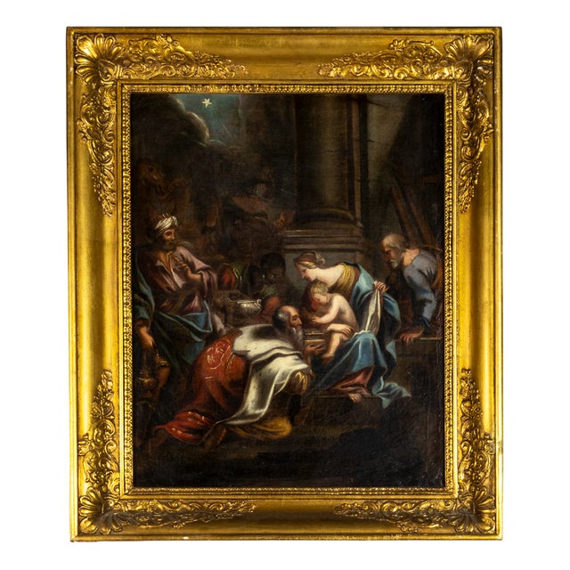 Italian Artist, Baroque Adoration of the Magi, 18th Century, Oil on Canvas, Framed For Sale