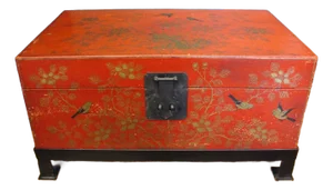 Early-Mid 20th Century Chinese Red & Gilt Coffee Table Trunk
