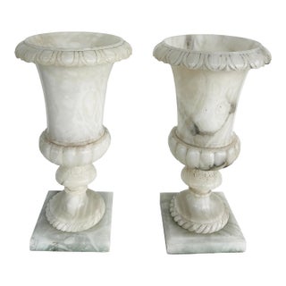 Early 20th Century Large Neo-Classical Medici Style Alabaster Urn Table Lamps, Pair For Sale
