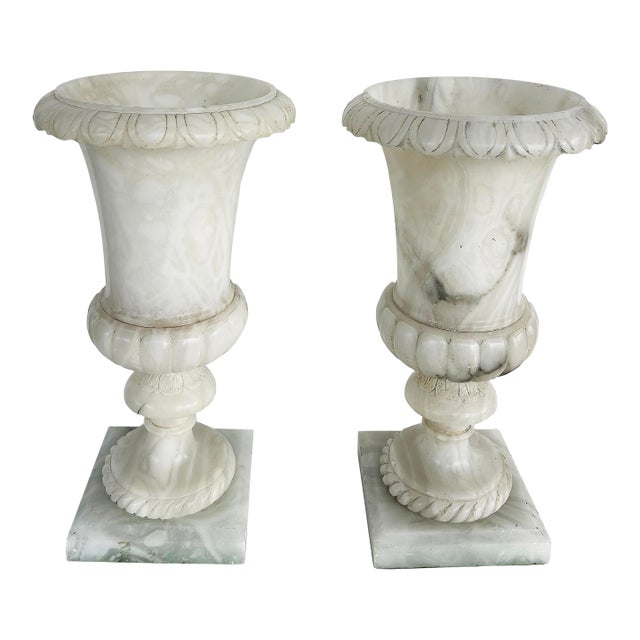 Early 20th Century Large Neo-Classical Medici Style Alabaster Urn Table Lamps, Pair For Sale