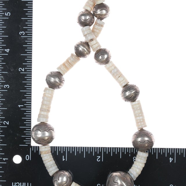 Vintage 32" Silver Navajo pearl heishi necklace or double choker For Sale In Austin - Image 6 of 8