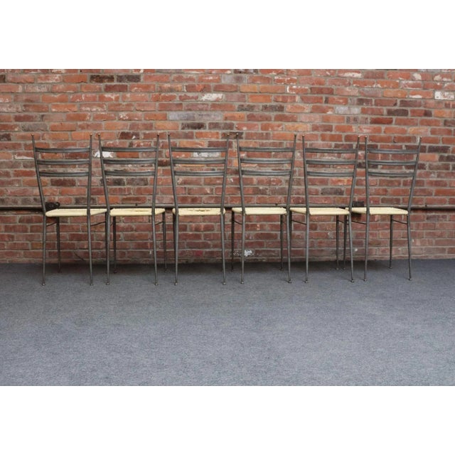 Set of Six Italian Modernist Steel and Brass Dining Chairs After Gio Ponti For Sale - Image 4 of 18