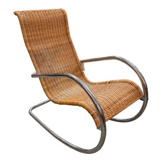 Vintage Mid-Century Chrome & Wicker Rocking Chair For Sale