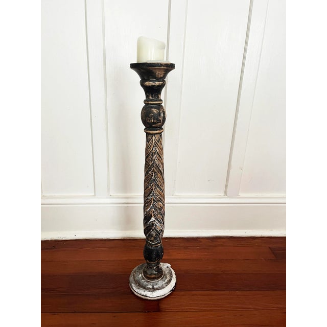 19th Century European Wooden Hand-Carved Candle Holder For Sale - Image 9 of 10