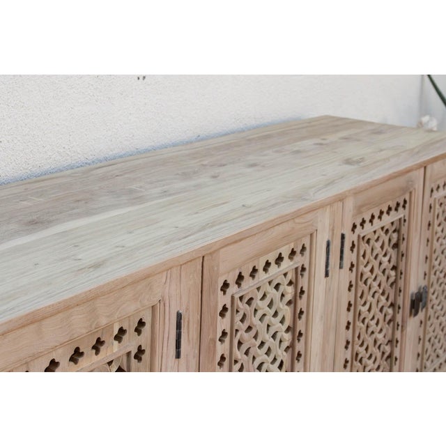 Mid-Century Modern Sunbleached Wood Geometric Jali 5-Door Sideboard For Sale - Image 3 of 9