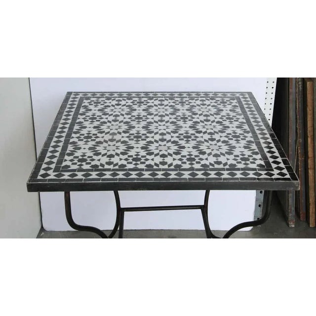 Moroccan Fez Mosaic Table in Black and White Tiles For Sale In Palm Springs - Image 6 of 13