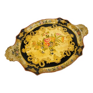 Vintage Japanese Hand-Painted Floral Tray For Sale