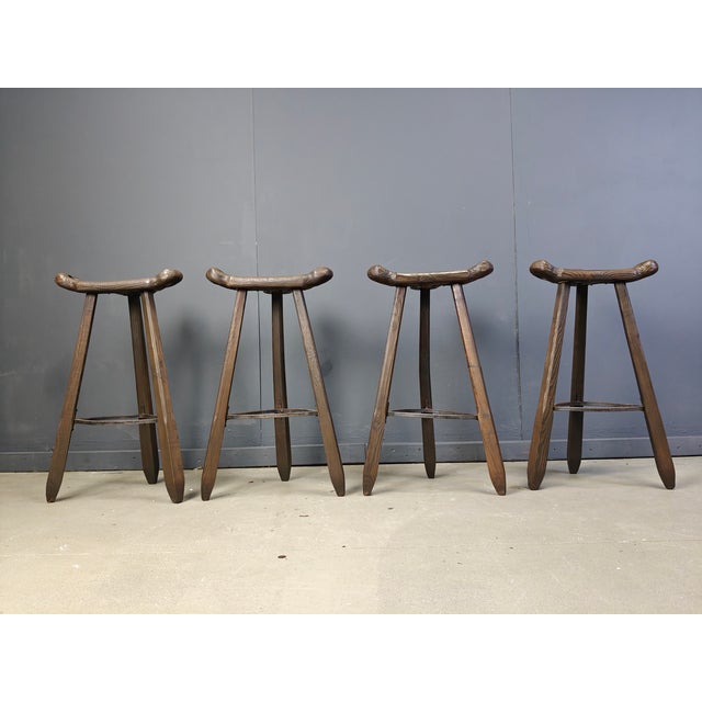 Brown Mid-Century Brutalist Bar Stools, 1960s, Set of 4 For Sale - Image 8 of 8