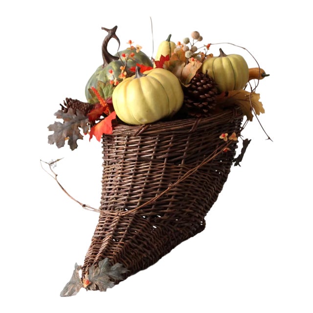 Vintage XL Wicker Cornucopia Centerpiece For Sale