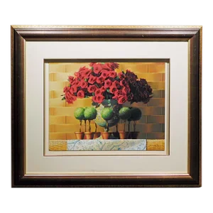 James Jensen "Red Roses Topiaries" Original Pastel Flower Framed Art