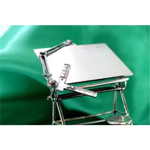 Professional Silver Drawing Table with Bench and Wooden Base For Sale - Image 4 of 6