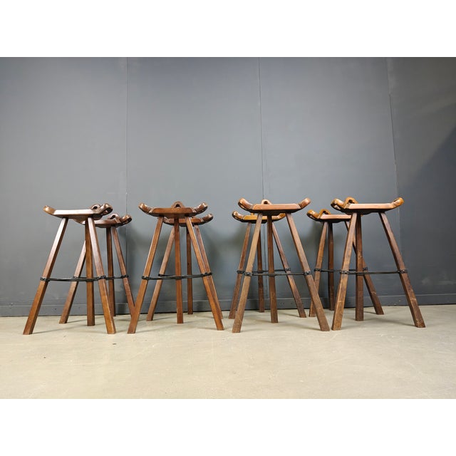 Wood Mid-Century Modern Brutalist Bar Stools, 1960s, Set of 8 For Sale - Image 7 of 7
