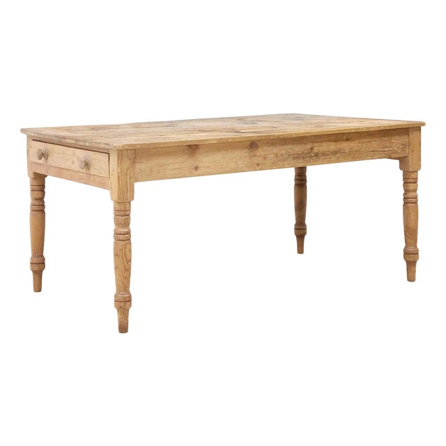19th Century English Scrubbed Pine Farm Table With Drawer For Sale