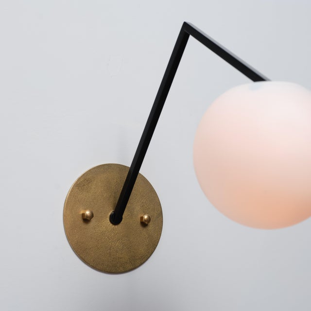 Mid-Century Modern Italian Wall Sconces with Opaline Glass Globes, 1950s, Set of 2 For Sale - Image 6 of 13