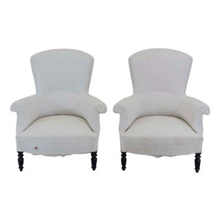 Pair of 19th Century Napoleon III High Back Armchairs, Ready to Upholster For Sale
