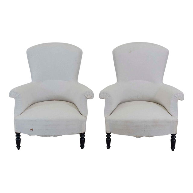 Pair of 19th Century Napoleon III High Back Armchairs, Ready to Upholster For Sale