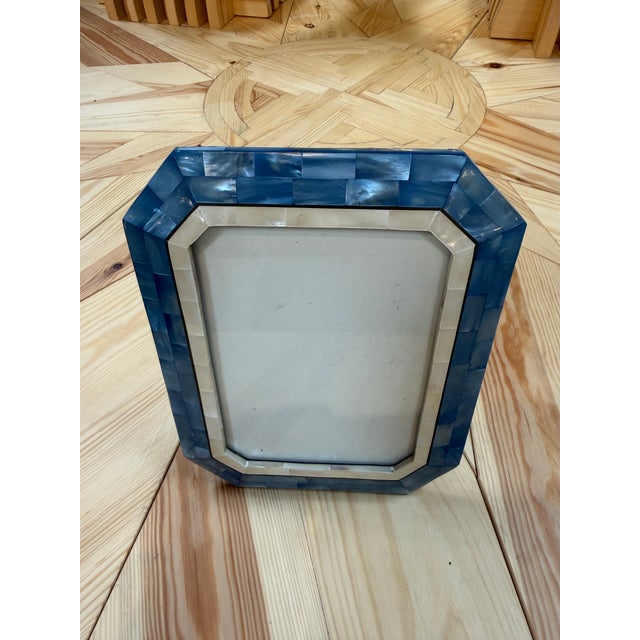 Blue and Ivory Mother-of-Pearl Mosaic Picture Frame For Sale - Image 4 of 7