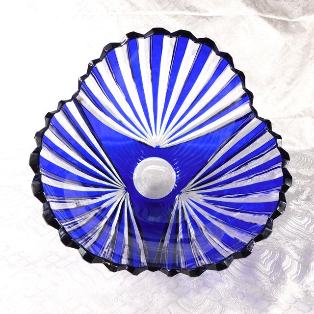 Large Blue and Clear Art Glass Bowl For Sale - Image 4 of 4