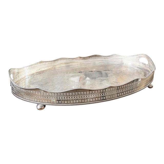 Large Regency Style Barker Ellis Silver Footed Gallery Tray For Sale
