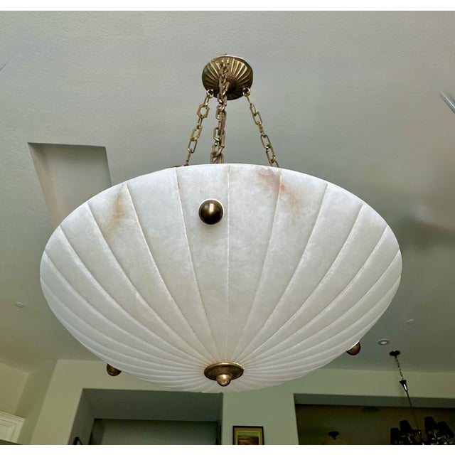 Metal 1970s Directoire Style French Alabaster Pendant Chandelier For Sale - Image 7 of 18