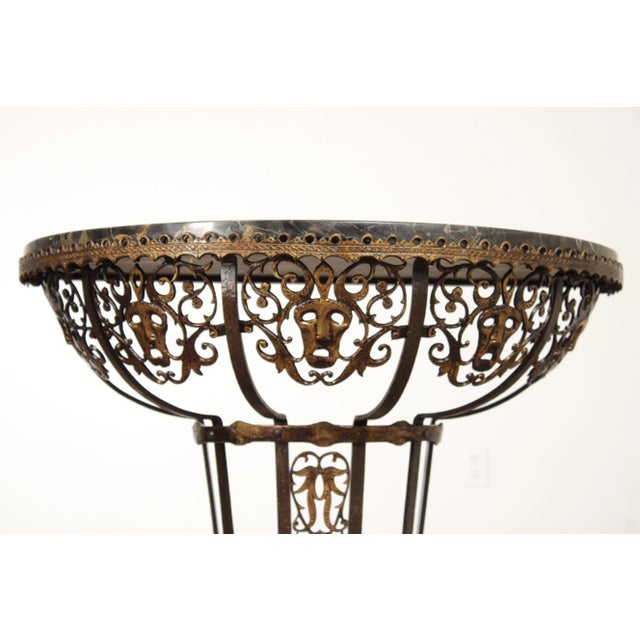 1920's Art Deco Marble Top Wrought Iron Demilune Console Table For Sale - Image 9 of 12