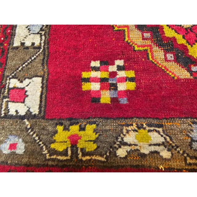 Early 20th Century Early 20th Century Turkish Oushak Hand-Knotted Area Rug, , Red & Yellow, 2' x 2' For Sale - Image 5 of 7