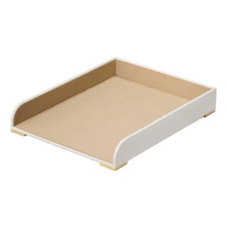 AERIN Classic Leather Paper Tray, Shadow White For Sale