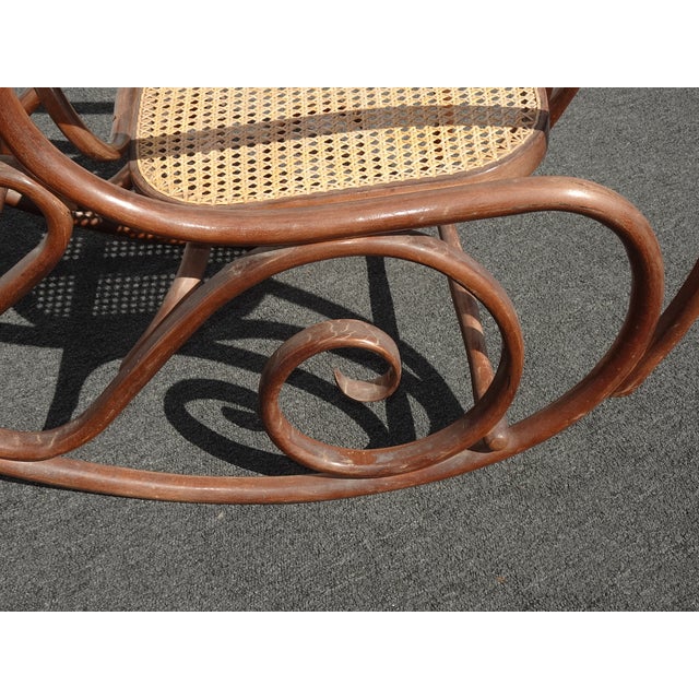 Vintage Country Style Bentwood Thonet Style Rocking Chair W New Cane For Sale - Image 13 of 16