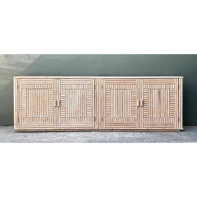 Vintage Monumental Washed Rattan Credenza For Sale - Image 11 of 12
