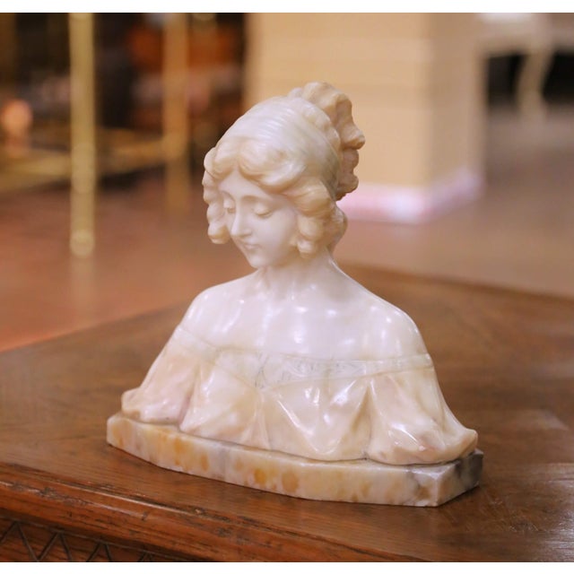 French 19th Century French Carved Alabaster Female Bust on Integral Shaped Base For Sale - Image 3 of 7