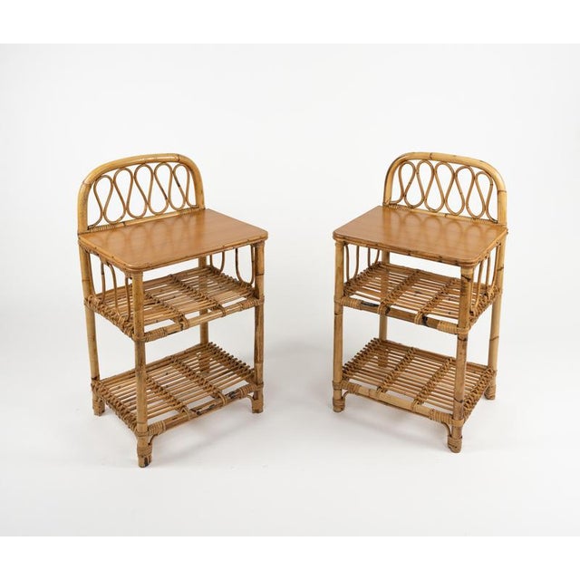 Brown Mid-Century Bedside Tables in Bamboo and Rattan, Italy, 1960s, Set of 2 For Sale - Image 8 of 18