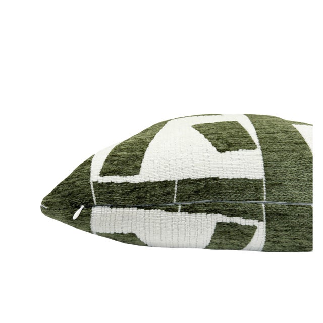 Contemporary Matcha Hierographic 20x20 Chenille Pillow With Feather Down Insert For Sale - Image 3 of 5