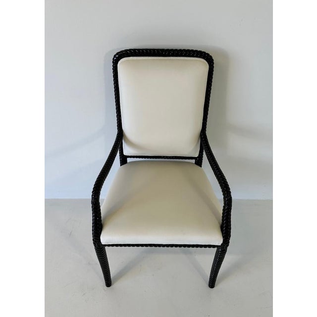 Cream Velvet and Black Lacquered Chairs, Set of 6 For Sale - Image 11 of 13