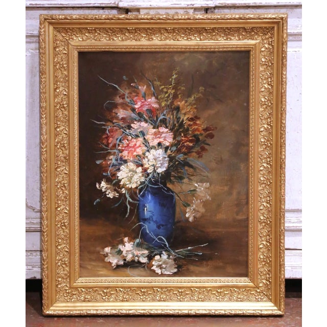 19th Century French Floral Still Life Oil on Canvas Painting in Gilt Frame For Sale In Dallas - Image 6 of 9