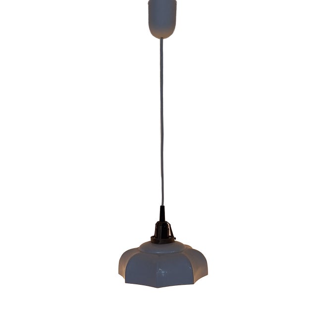 Vintage Ceiling Lamp with White Segmented Metal Shade on Brass Mount, 1990s For Sale