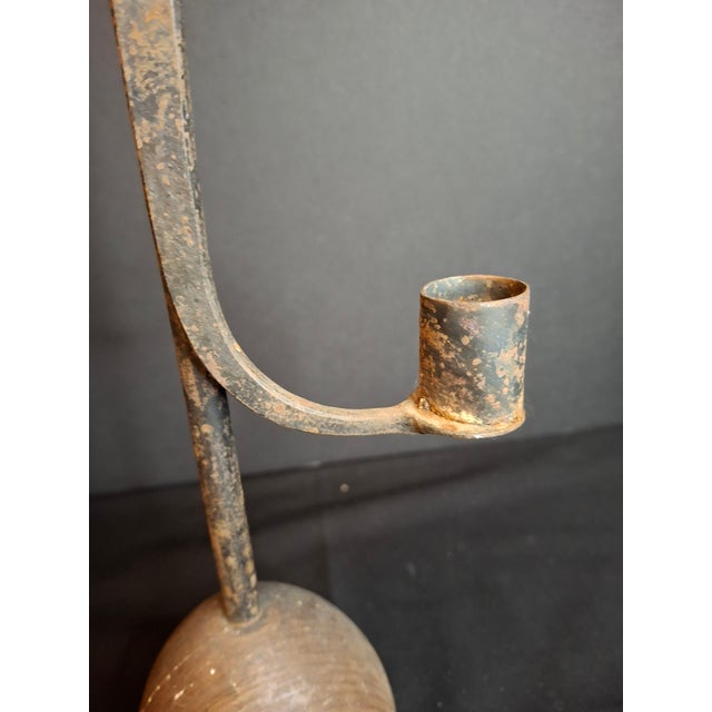 Antique 18th C Wrought Iron Rushlight Candle Holder Hand Forged Early Lighting For Sale - Image 10 of 12