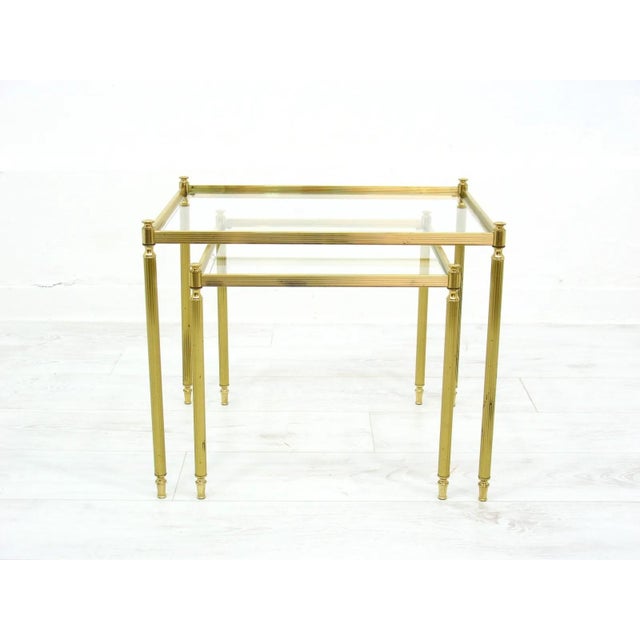 2 x brass side tables, 1960s dimensions: 1. H. 48 cm x w. 57 cm x d. 43 cm 2. H. 41 cm, w. 43 cm, d. 43 cm