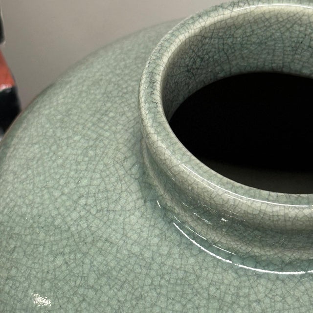 Celadon Green Vase with Rounded Body and Crackle Detail For Sale In New York - Image 6 of 8